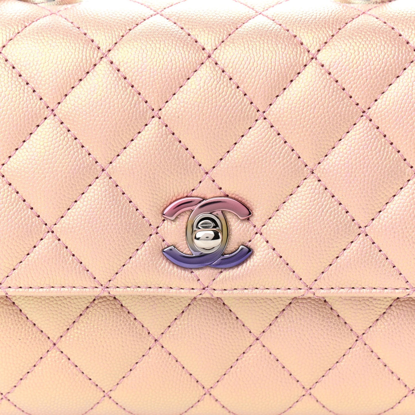 Iridescent Caviar Quilted Mini Coco Handle Flap Pink