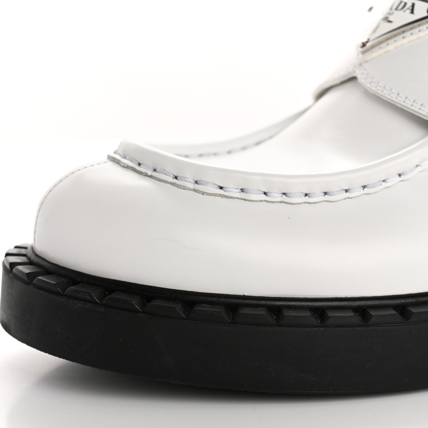 Prada Brushed Calfskin Metal Triangle Logo 20mm Loafers 39.5 White 11 of 13