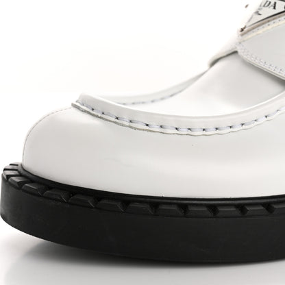 Prada Brushed Calfskin Metal Triangle Logo 20mm Loafers 39.5 White 11 of 13