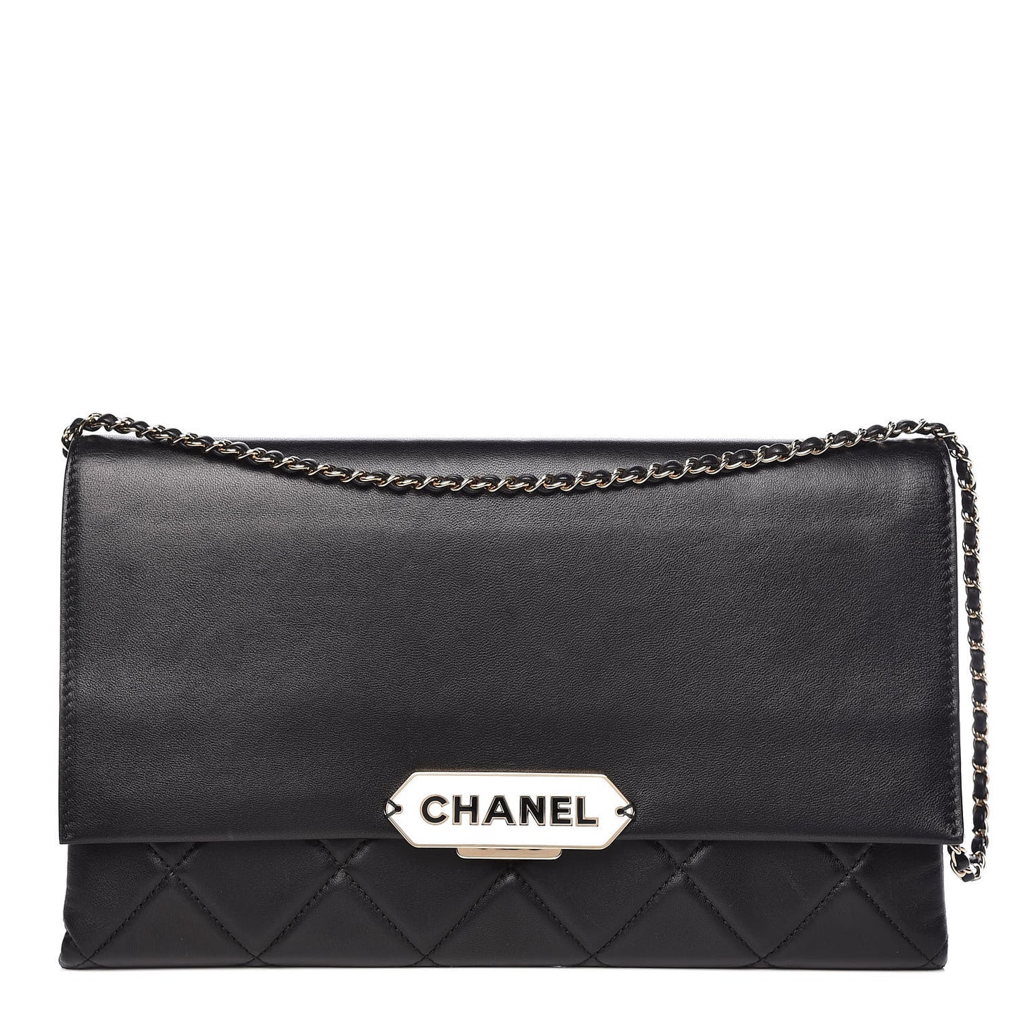 Lambskin Quilted Retro Label Clutch Black
