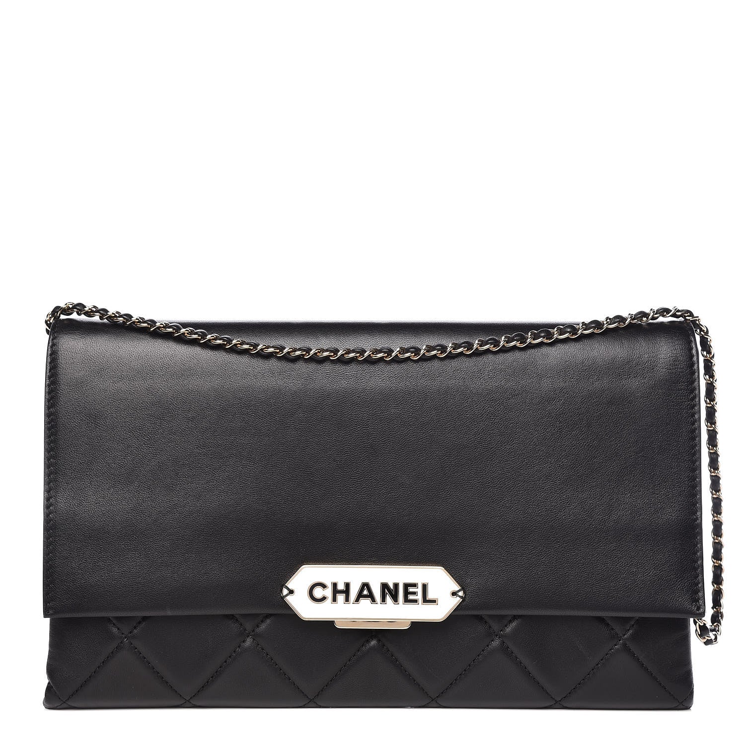 Chanel Lambskin Quilted Retro Label Clutch Black 1 of 16