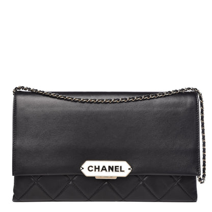 Chanel Lambskin Quilted Retro Label Clutch Black 1 of 16