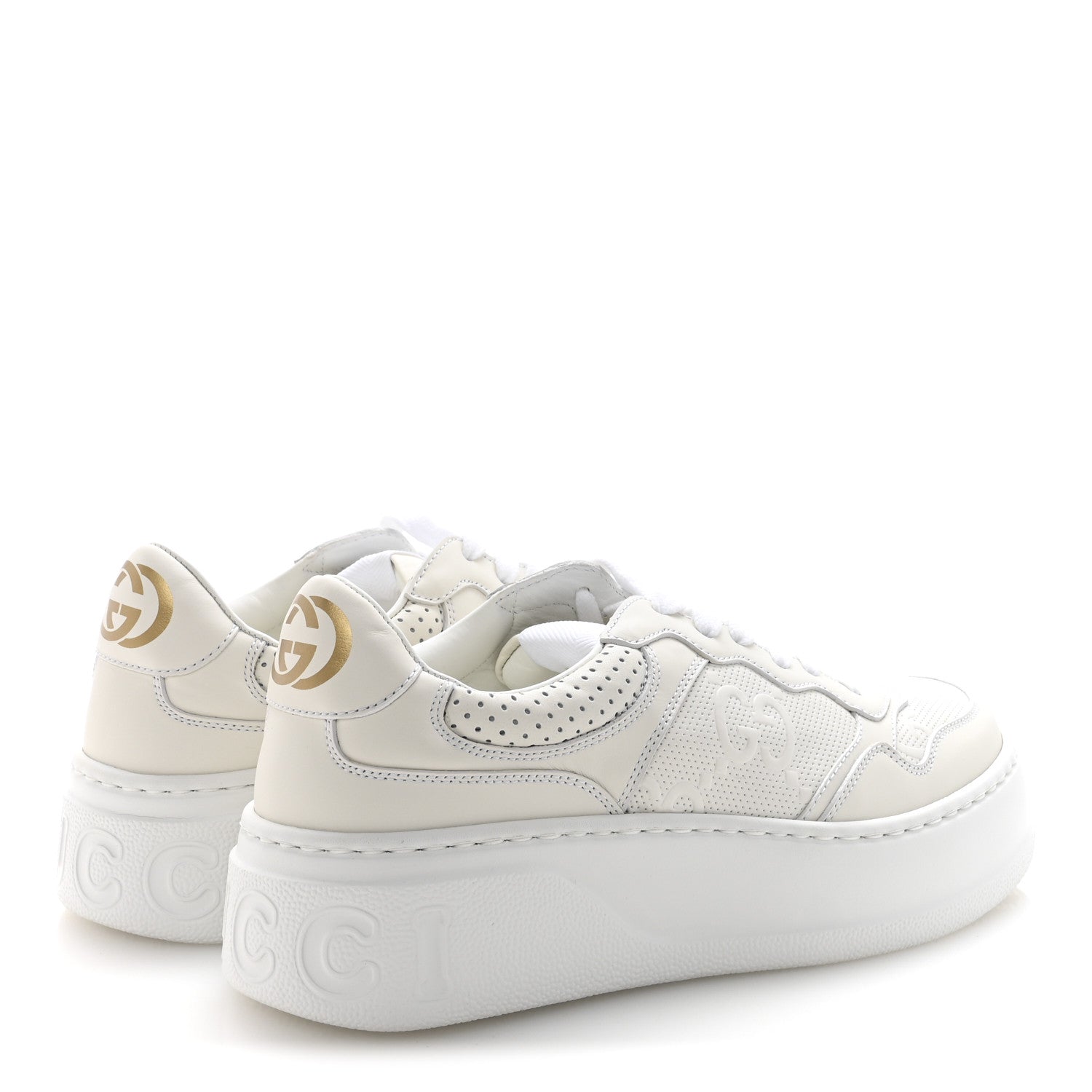 Gucci Calfskin GG Tennis Embossed Perforated Womens Platform 55mm Sneakers 37 Great White 5 of 9