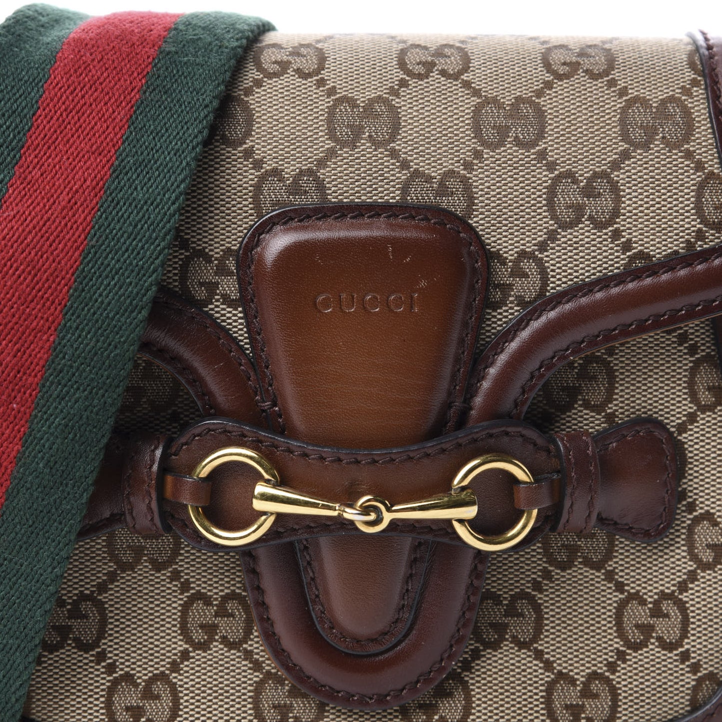 Monogram Small Lady Web Shoulder Bag Beige Cuir