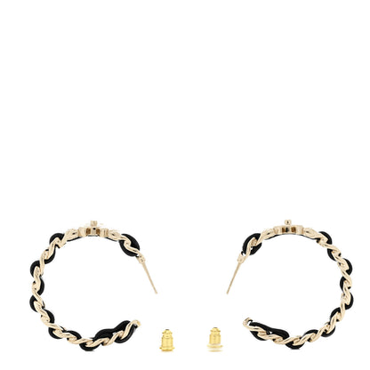 Chanel Metal Lambskin Quilted CC Turnlock Chain Hoop Earrings Gold Black 3 of 5