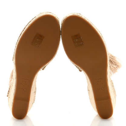 Christian Dior Canvas Embroidered Granville Ankle Tie Espadrille Wedges 40.5 Cream 5 of 9