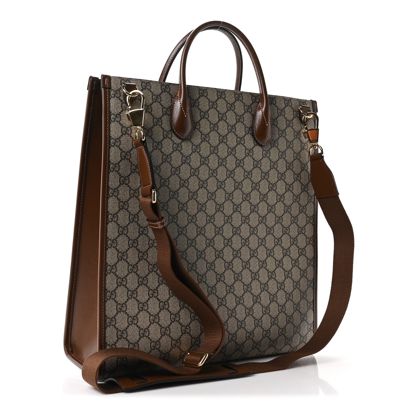 GG Supreme Monogram Textured Dollar Calfskin Medium Retro Interlocking G Vertical Tote Bag Beige Ebony Brown Sugar