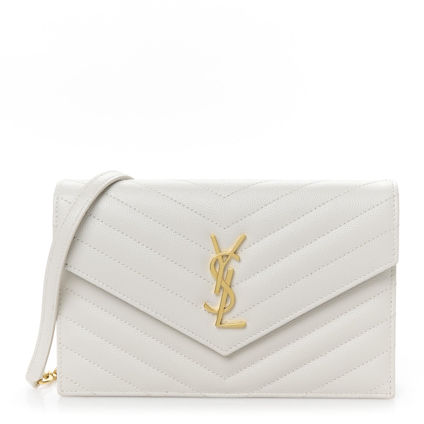 Grain De Poudre Matelasse Chevron Monogram Envelope Chain Wallet Crema Soft