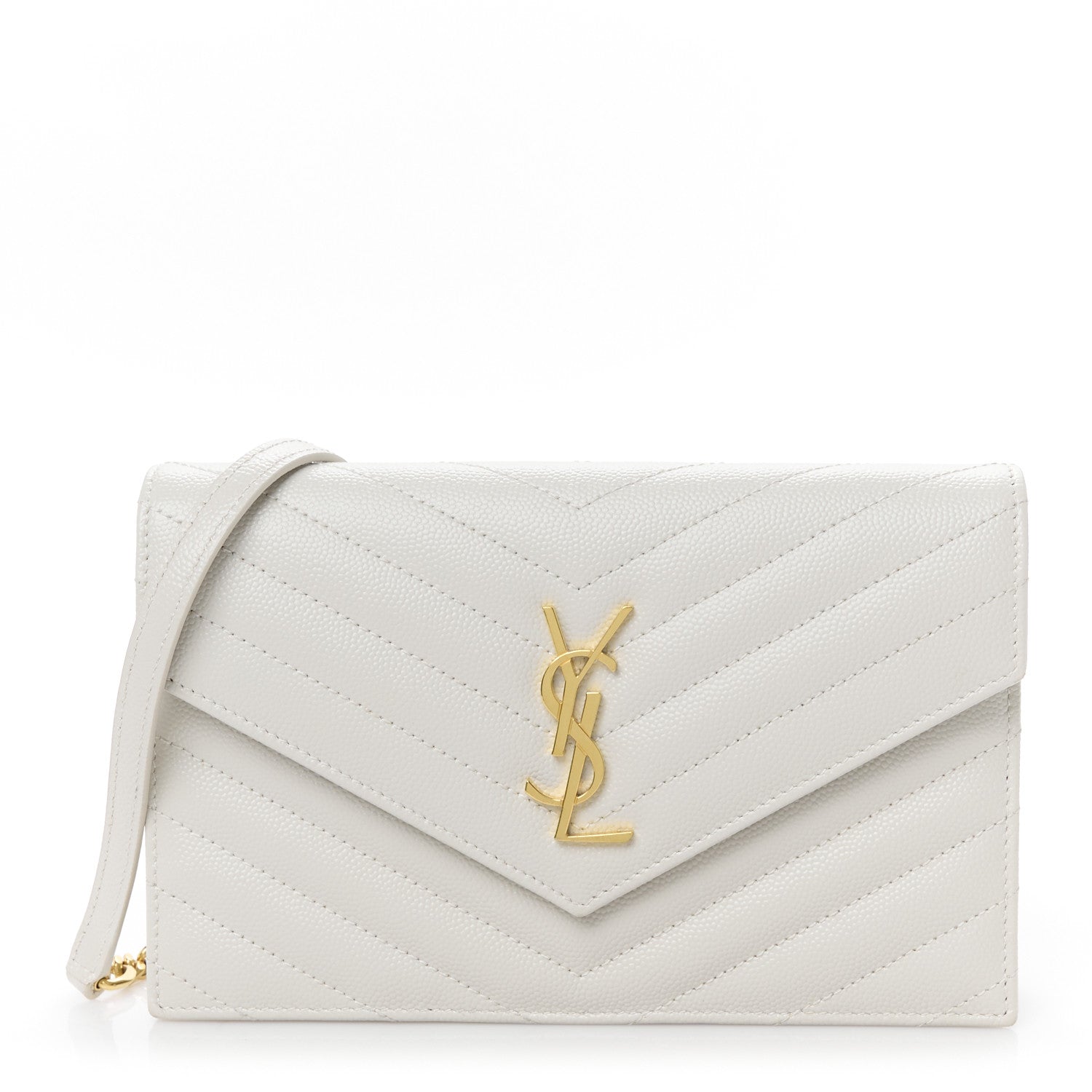 Saint Laurent Grain De Poudre Matelasse Chevron Monogram Envelope Chain Wallet Crema Soft 1 of 11
