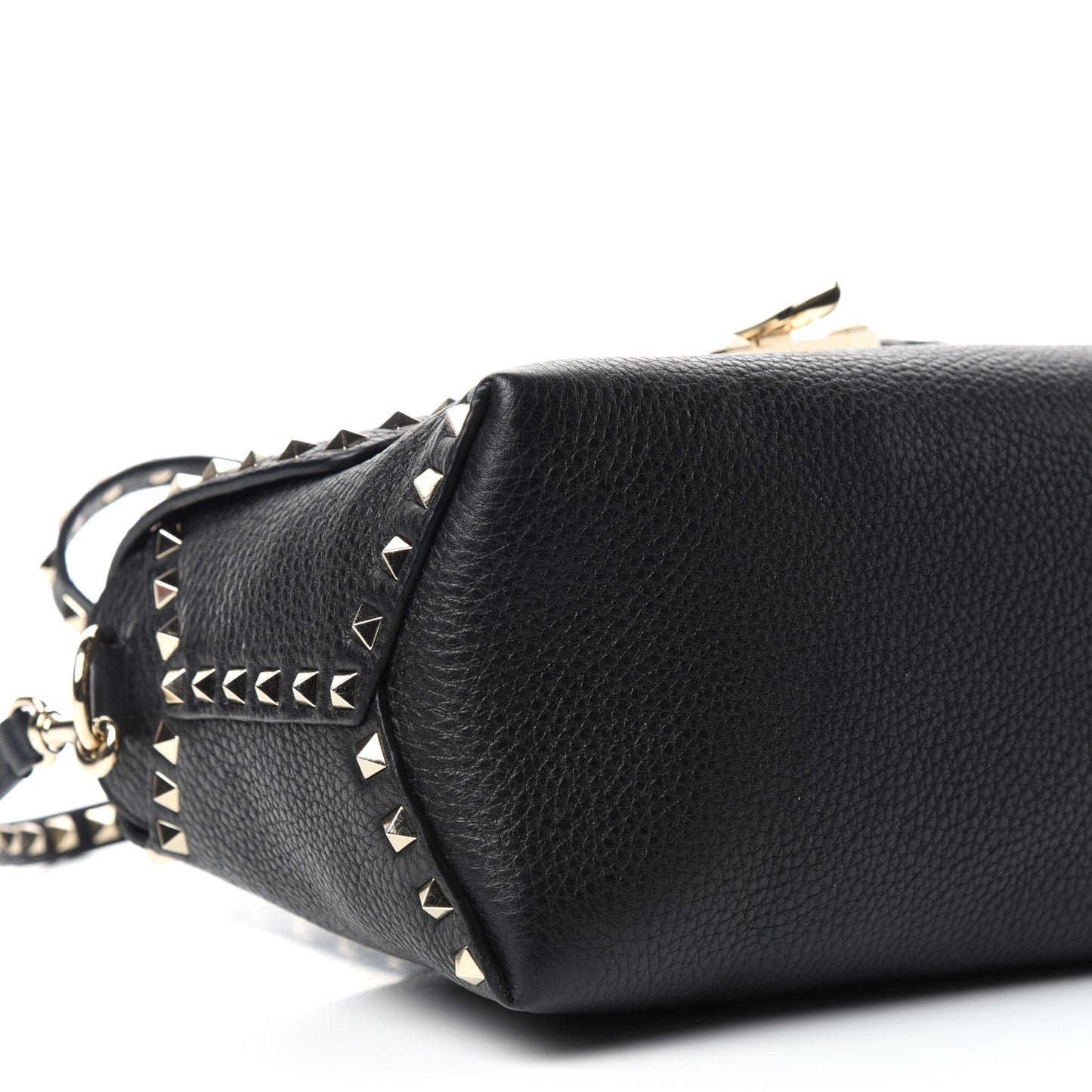 Pebbled Calfskin Rockstud Single Handle Flap Bag Black