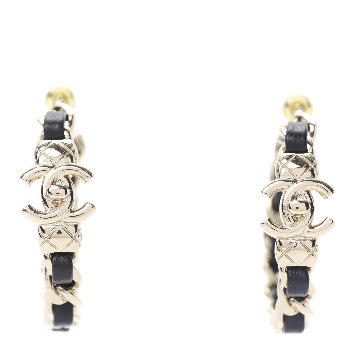 Lambskin CC Turnlock Chain Hoop Earrings Gold Black