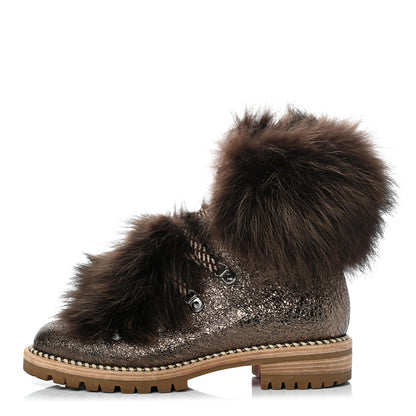 Christian Louboutin Metallic Specchio Fanny Flat Fur Boots 38 Roche 1 of 7