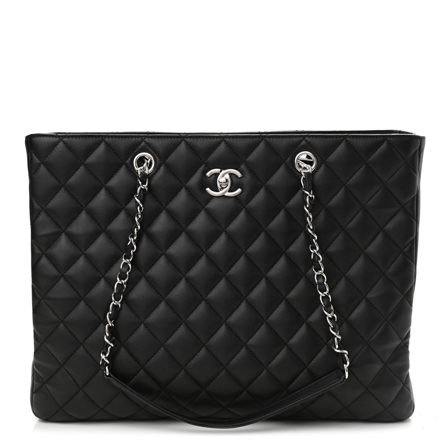 Calfskin Quilted Large Classic Shopping Tote Black