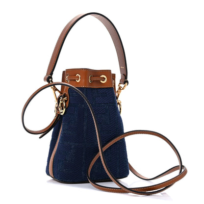 Fendi Denim Vitello King F is Fendi FF Embroidered Mini Mon Tresor Bucket Bag Blue Cuoio 3 of 10
