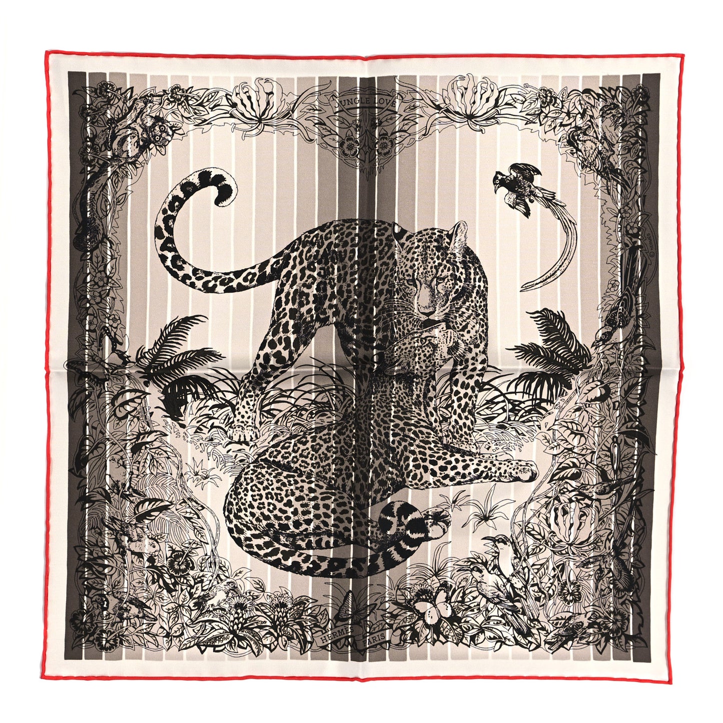 Silk Jungle Love Rainbow Scarf 90 Naturel Sepia Rouge