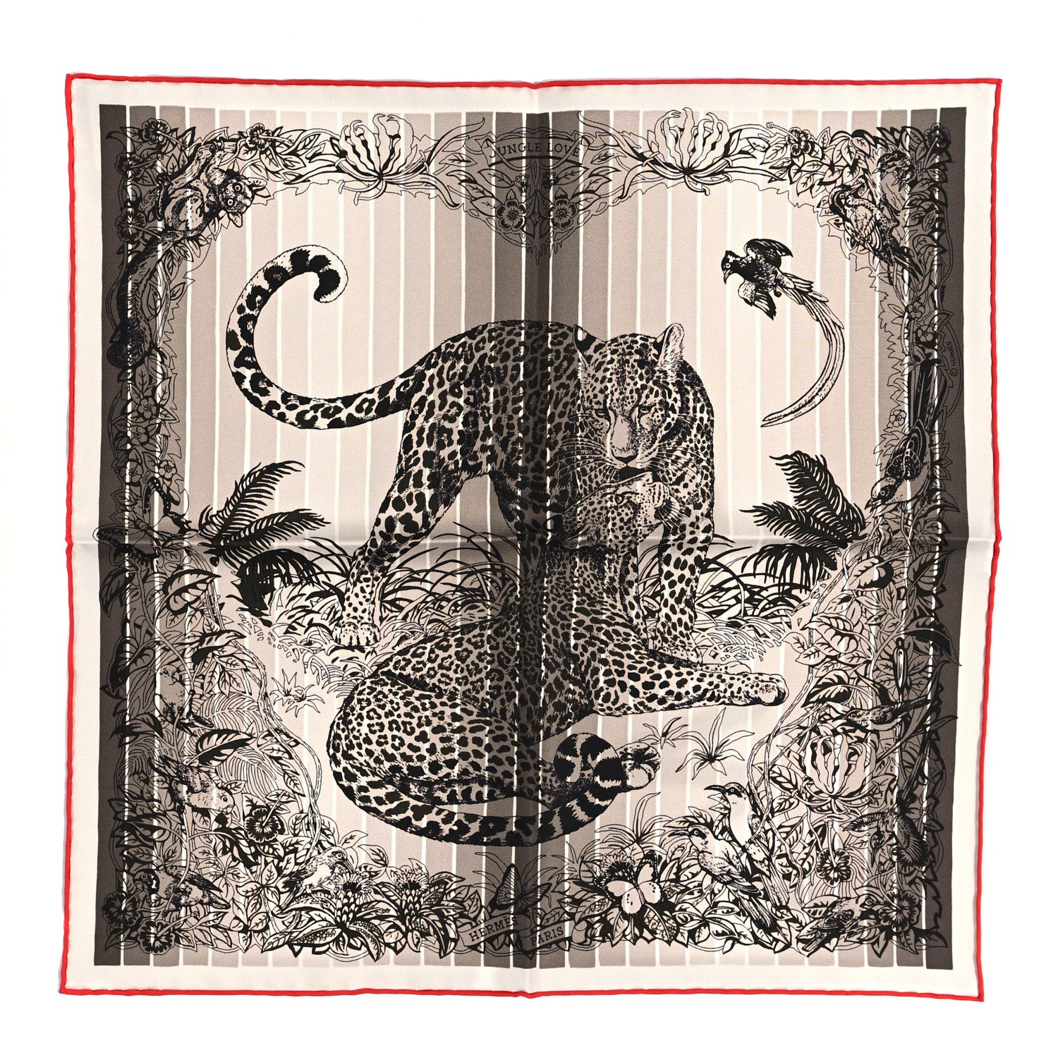 Hermes Silk Jungle Love Rainbow Scarf 90 Naturel Sepia Rouge 1 of 5
