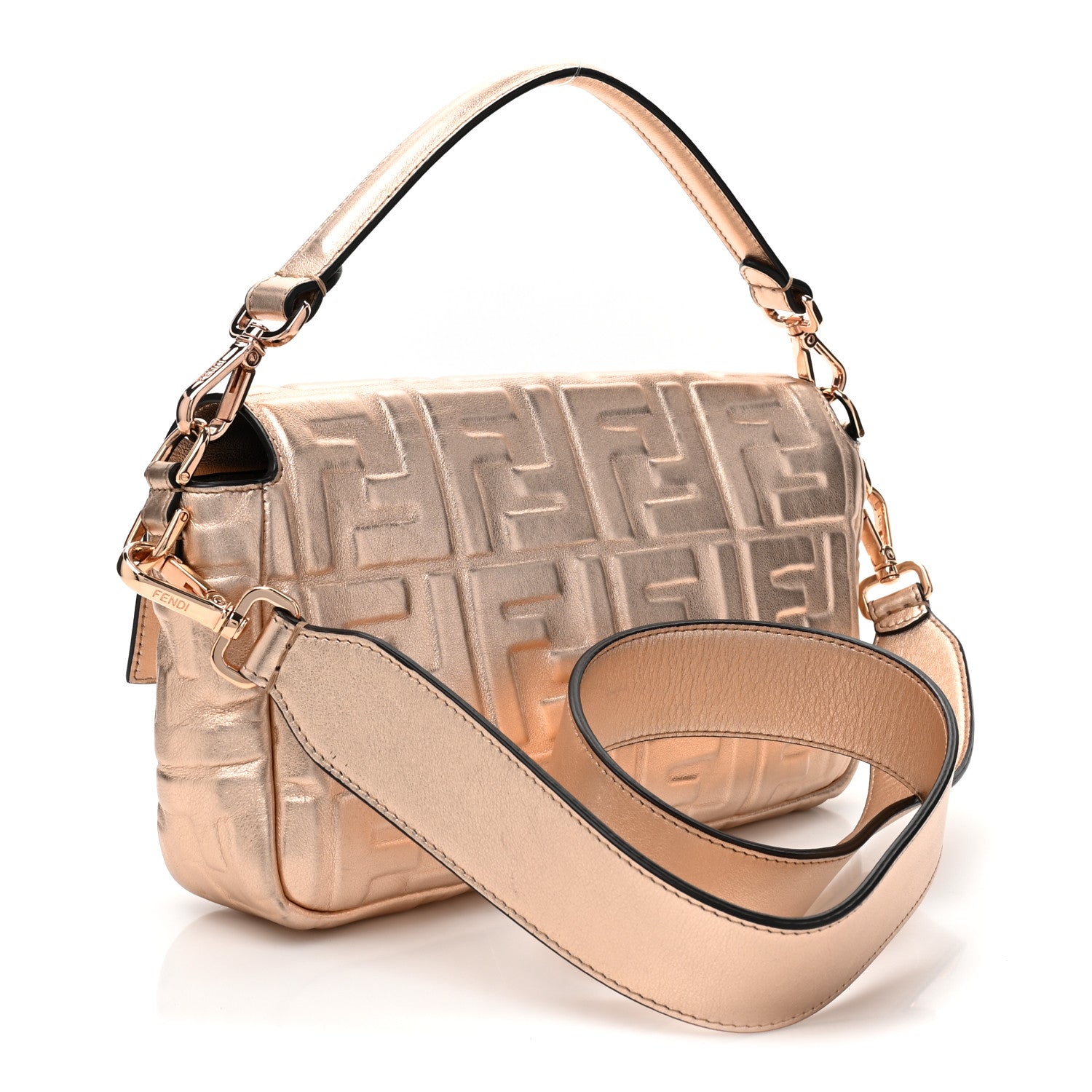 Fendi Vitello Laminato FF 1974 Embossed Baguette Rame 3 of 8