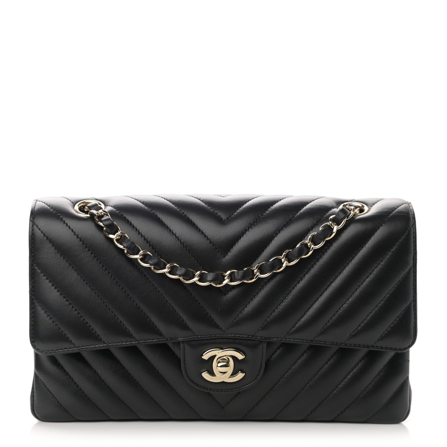 Chanel Lambskin Chevron Quilted Medium Double Flap Black 1 of 14