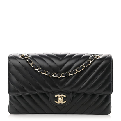 Chanel Lambskin Chevron Quilted Medium Double Flap Black 1 of 14