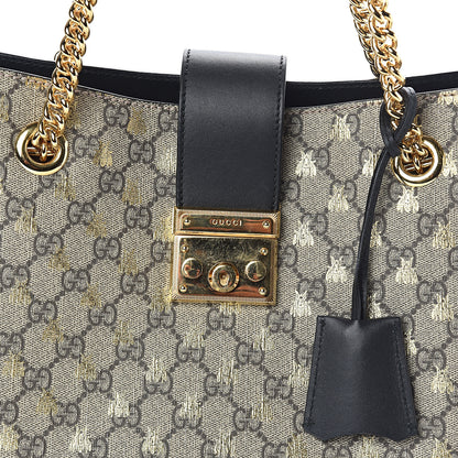 Gucci GG Supreme Monogram Bees Medium Padlock Tote Beige Oro Black 8 of 10