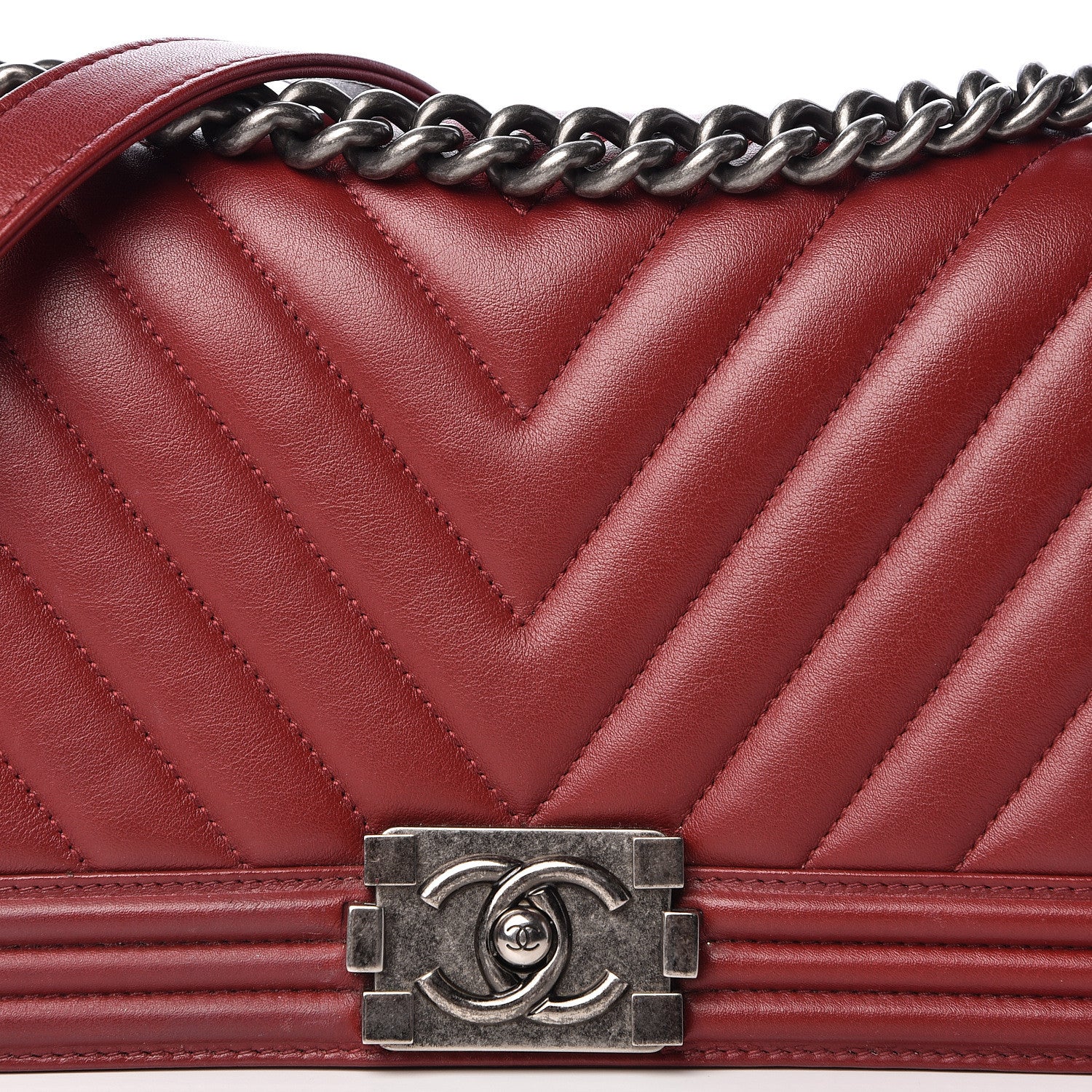 Chanel Calfskin Chevron Quilted Medium Boy Flap Dark Red 10 of 18