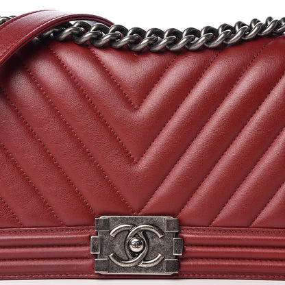 Chanel Calfskin Chevron Quilted Medium Boy Flap Dark Red 10 of 18