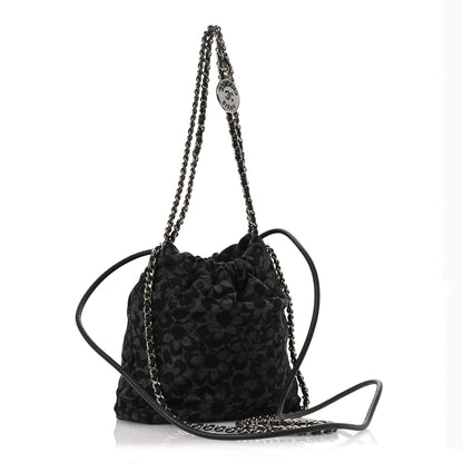Chanel Denim Quilted Floral Print Mini Chanel 22 Black Grey 3 of 10