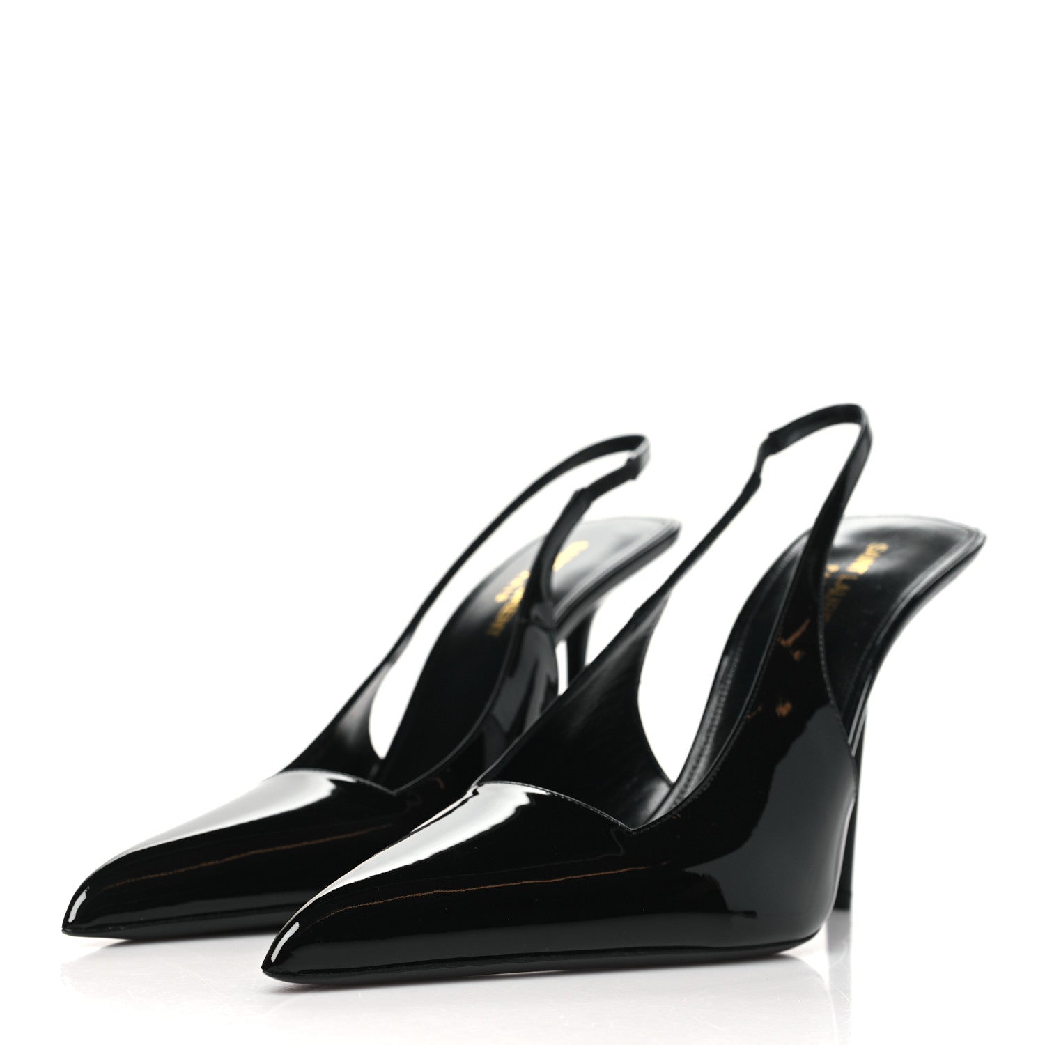 Saint Laurent Patent Calfskin Kiss 105 Slingback Pumps 40 Black 3 of 10