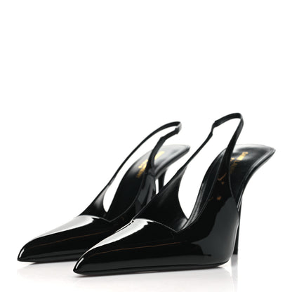 Saint Laurent Patent Calfskin Kiss 105 Slingback Pumps 40 Black 3 of 10