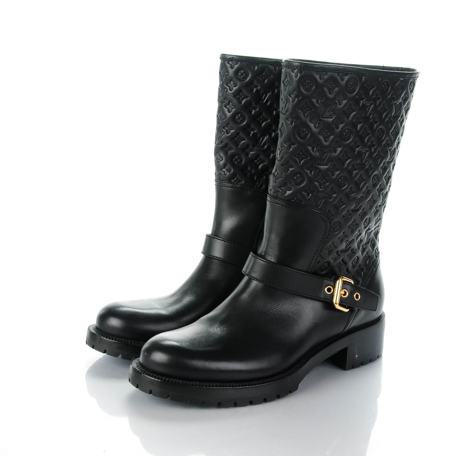 Louis Vuitton Monogram Embossed Calf Rebellion Half Boots 39 Black 3 of 8