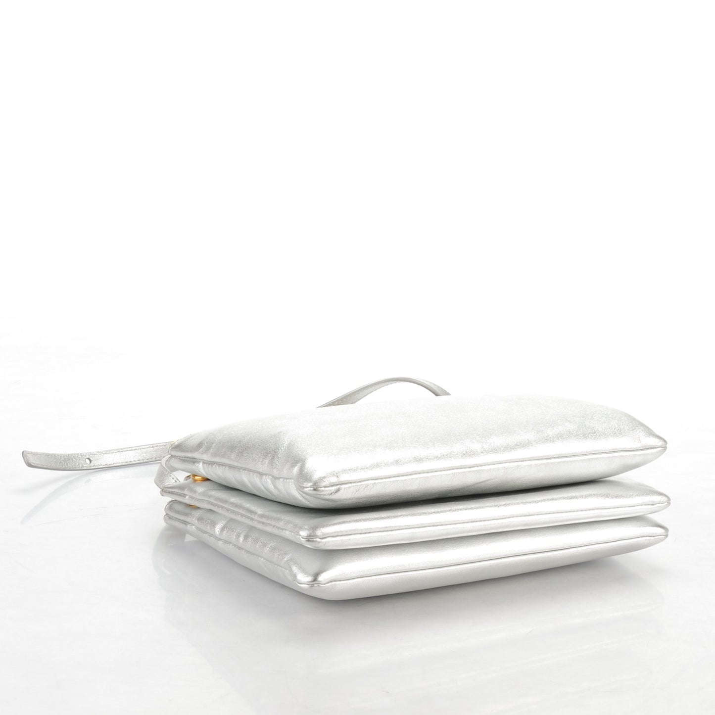Laminated Smooth Lambskin Large Trio Crossbody Bag Silver