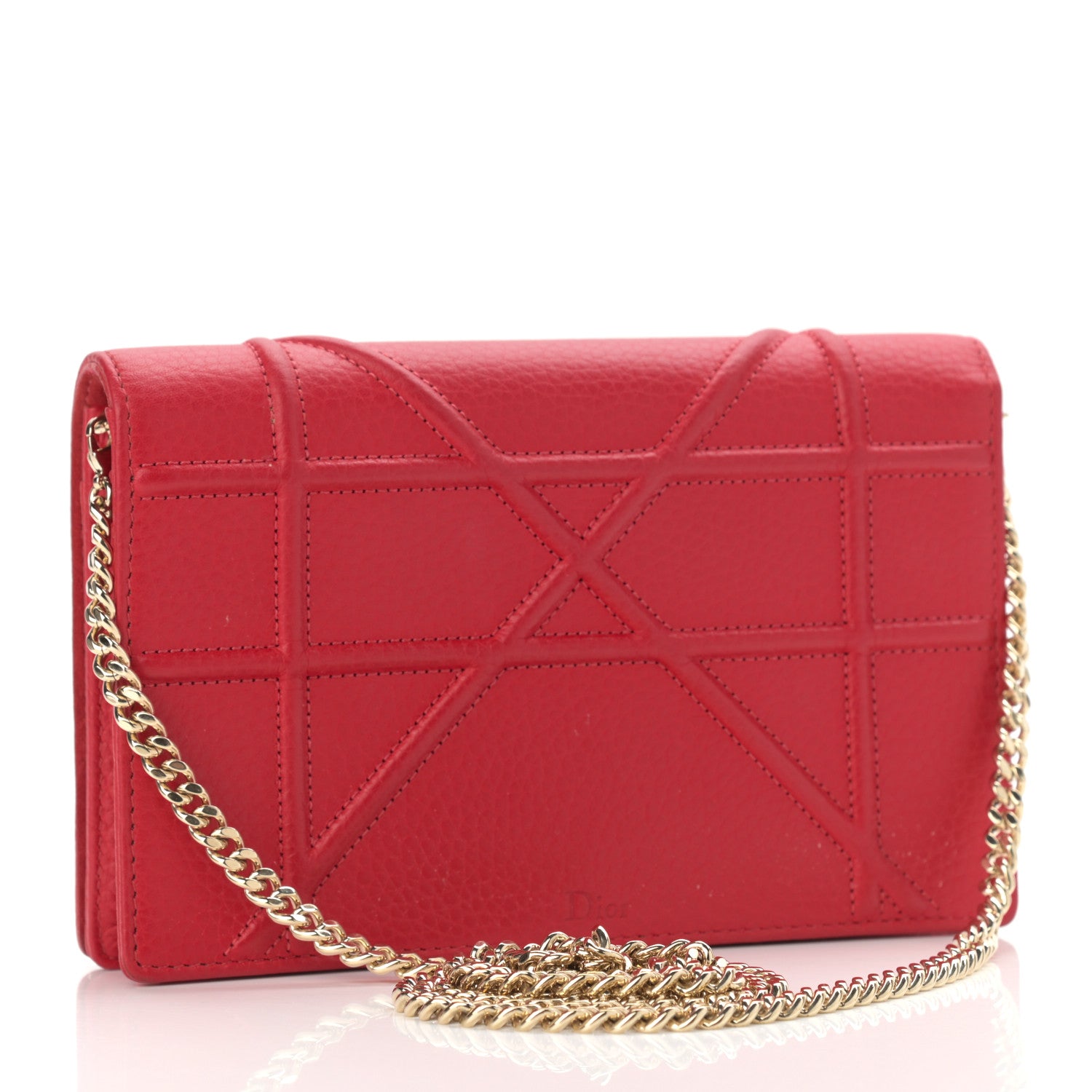 Christian Dior Grained Calfskin Diorama Wallet on Chain Pouch Rouge Vif 3 of 12