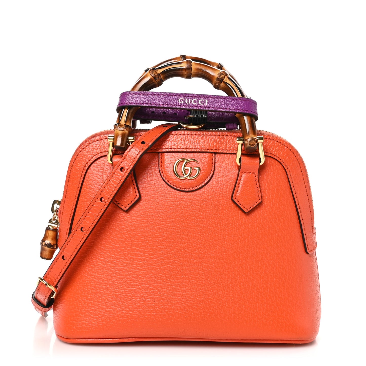 Textured Dollar Calfskin Mini Diana Dome Tote Bag Deep Orange Spicy Cyclamin