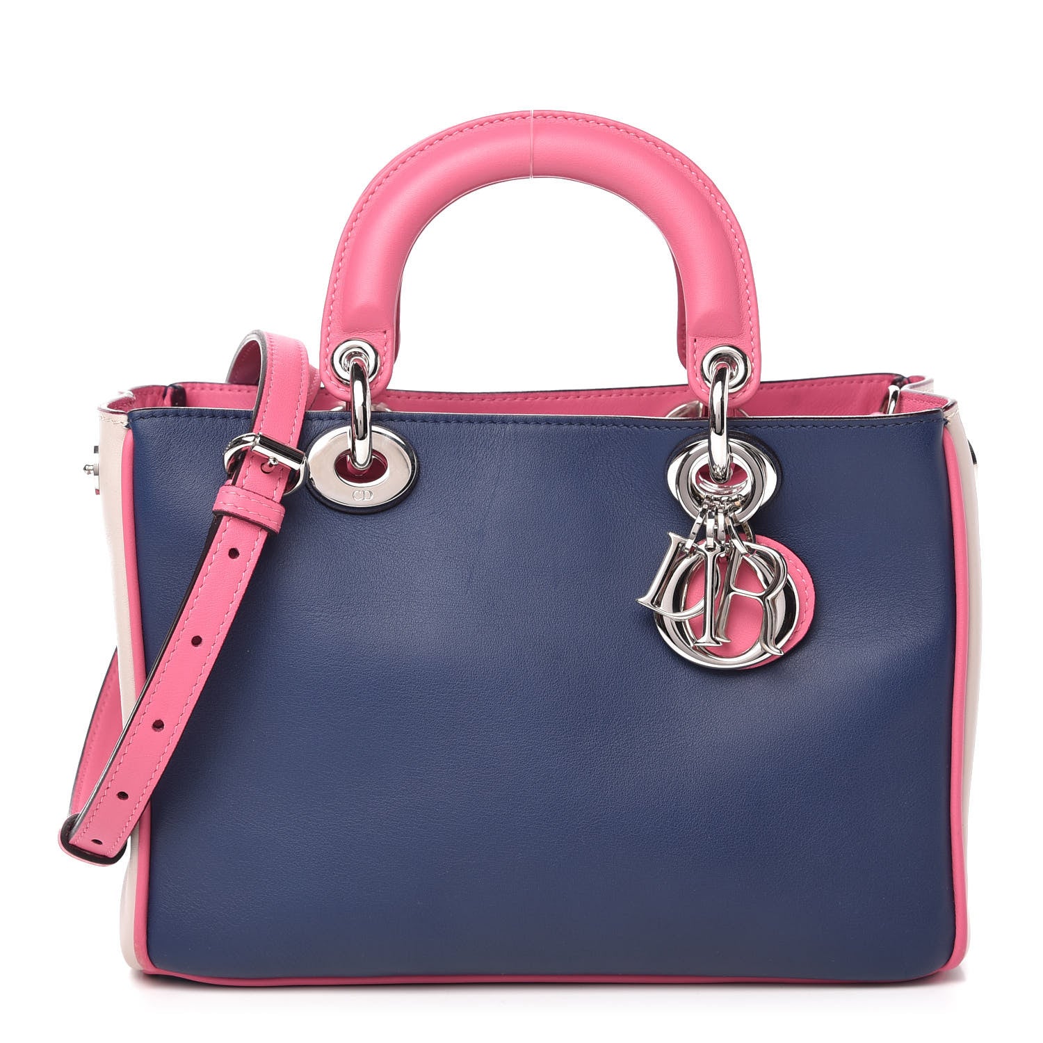 Christian Dior Smooth Calfskin Small Tri-Color Diorissimo Bag Navy Pink 1 of 9
