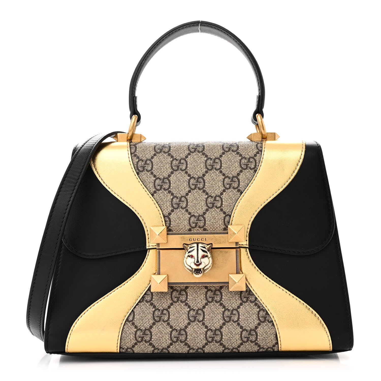 Gucci GG Supreme Monogram Small Osiride Top Handle Bag Black Gold 1 of 12