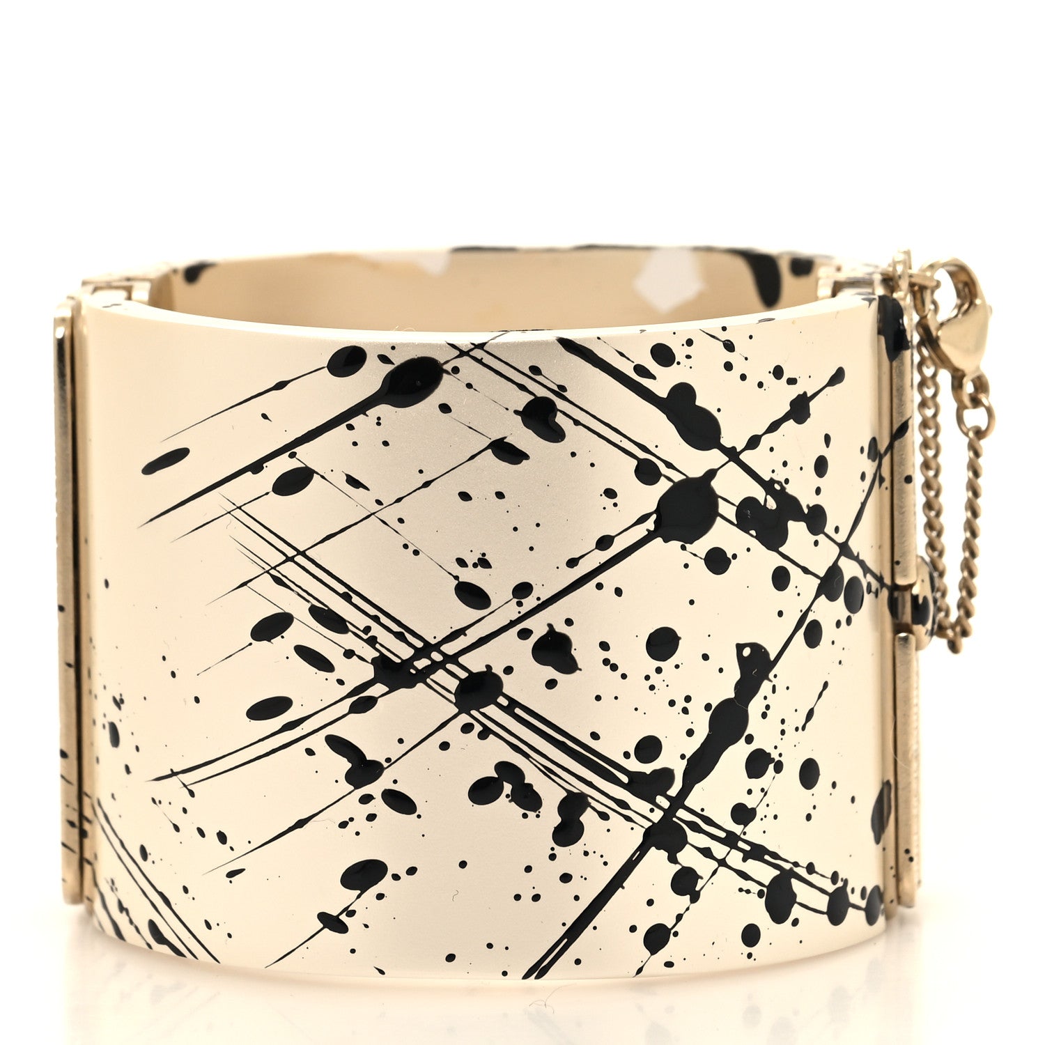Chanel Matte Jackson Pollock Splattered Paint CC Cuff Ivory 3 of 5