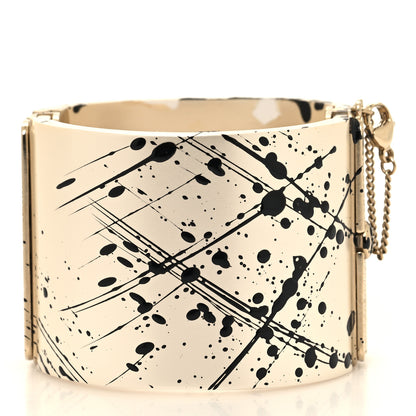 Chanel Matte Jackson Pollock Splattered Paint CC Cuff Ivory 3 of 5