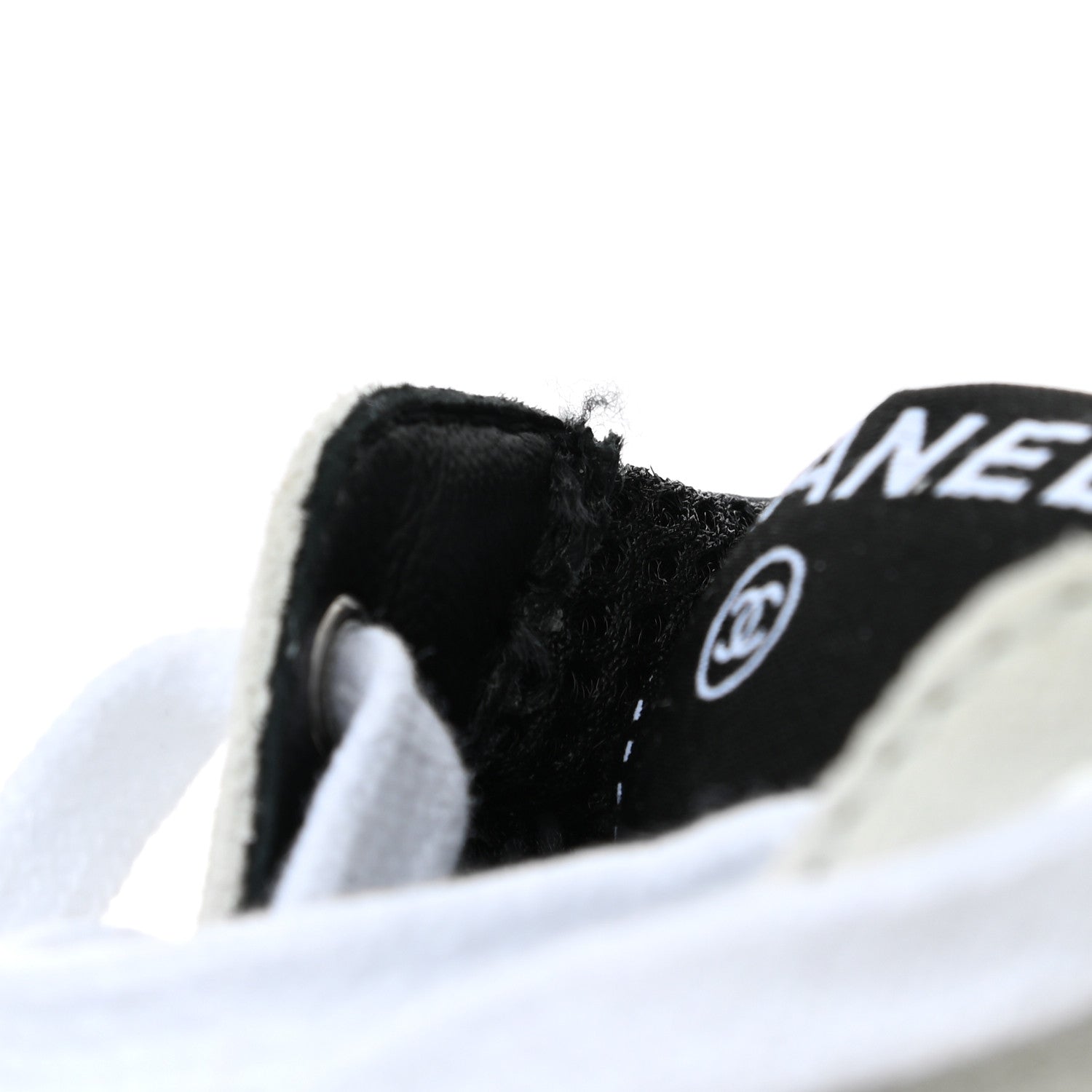 Chanel Mesh Suede Calfskin Grained Calfskin Womens CC Sneakers 38 White Black 9 of 9