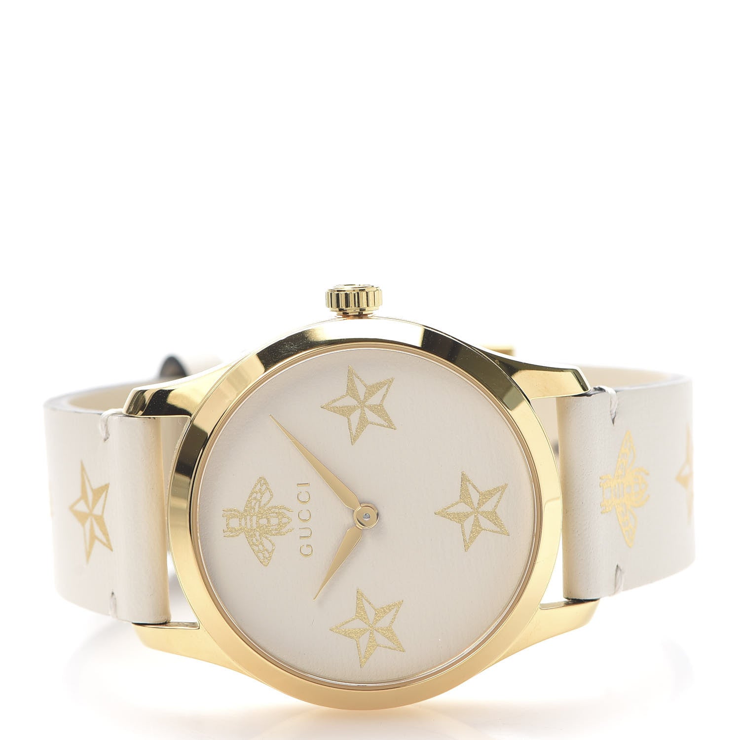 Gucci Stainless Steel Calfskin 38mm G-Timeless Bee Star Quartz Watch White 3 of 7