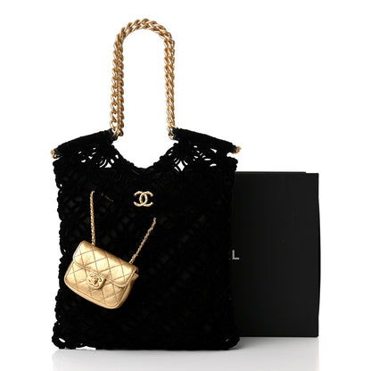 Chanel Braided Velvet Metallic Lambskin Precious Net Tote Black 11 of 11