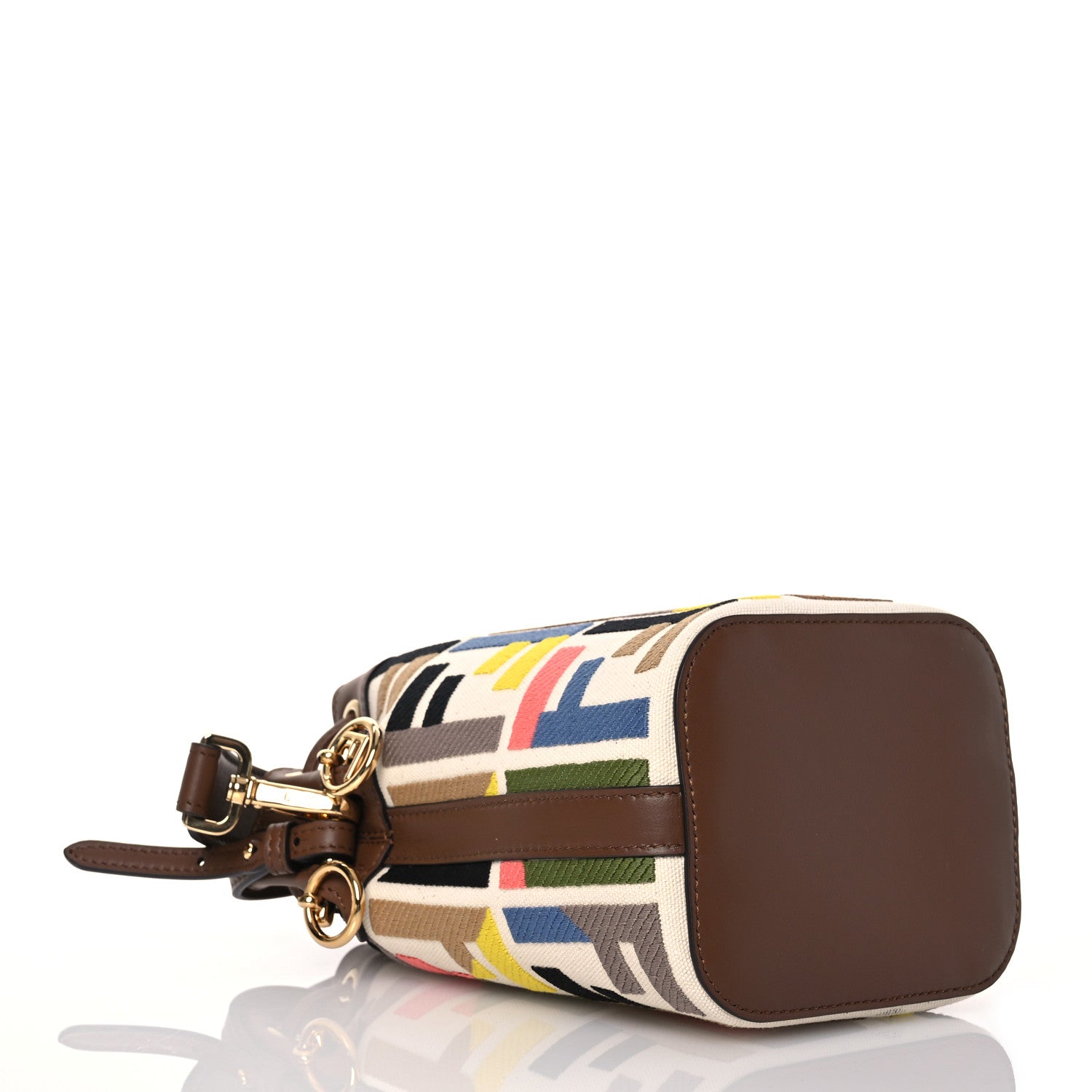 Fendi Kuban Canvas Vitello King F is Fendi FF Embroidered Mini Mon Tresor Bucket Bag Multicolor Cuoio 4 of 10