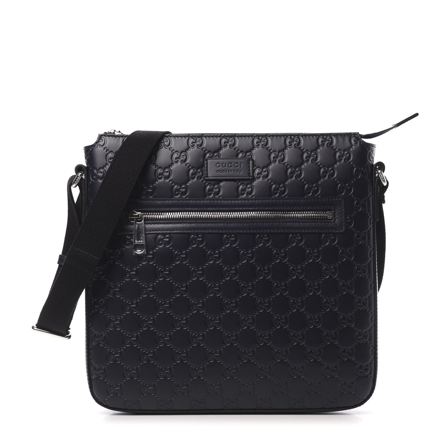 Gucci Guccissima Signature Medium Flat Messenger Bag Blue 1 of 10