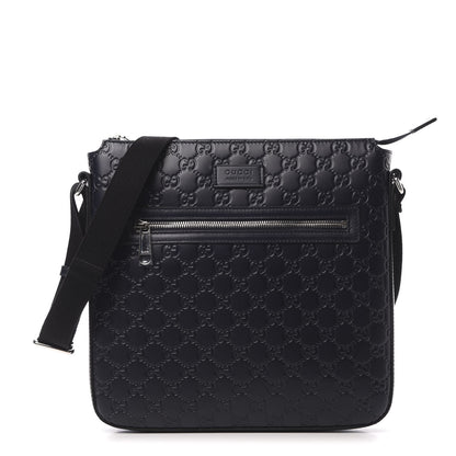 Gucci Guccissima Signature Medium Flat Messenger Bag Blue 1 of 10