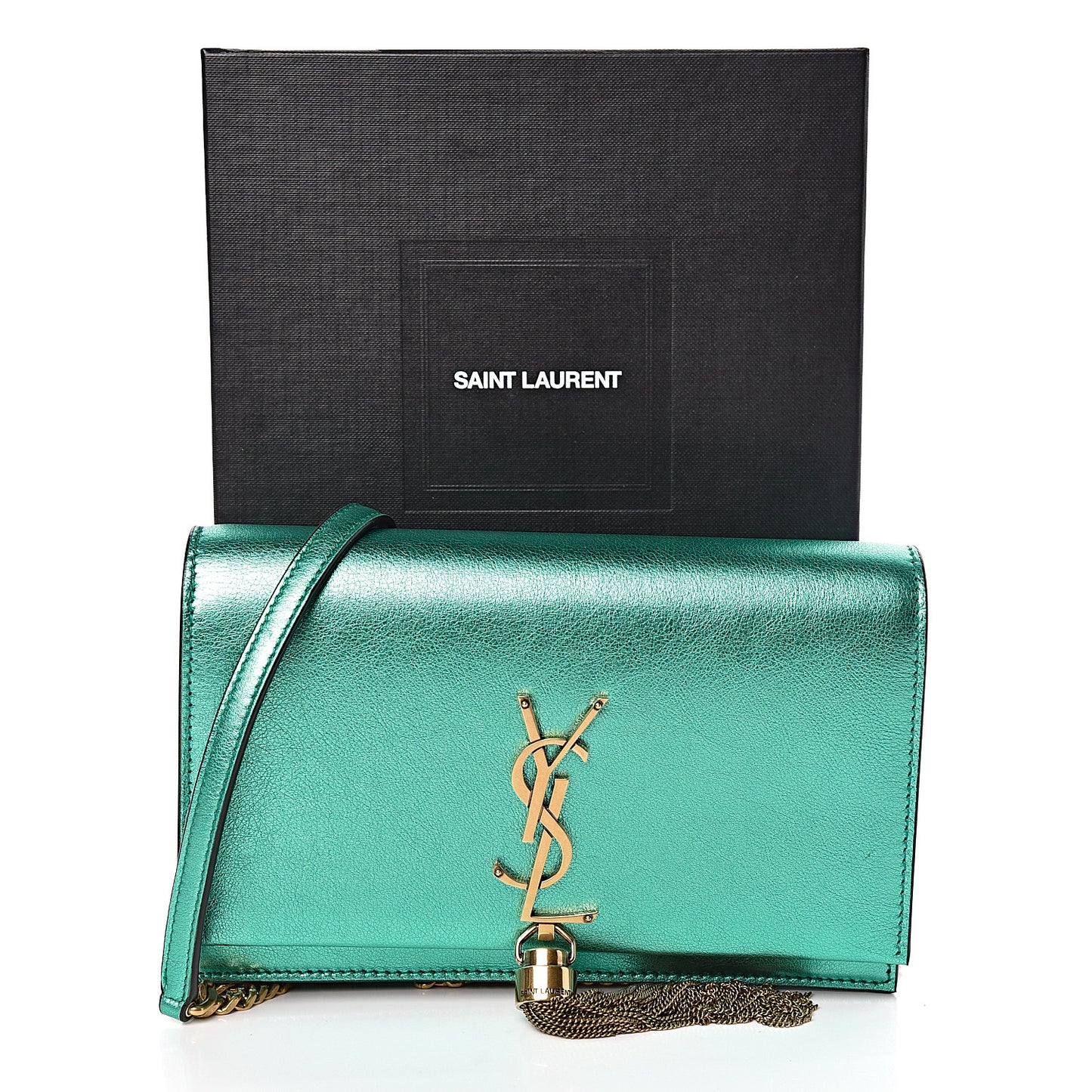 Laminated Calfskin Classic Monogram Kate Tassel Chain Wallet Green