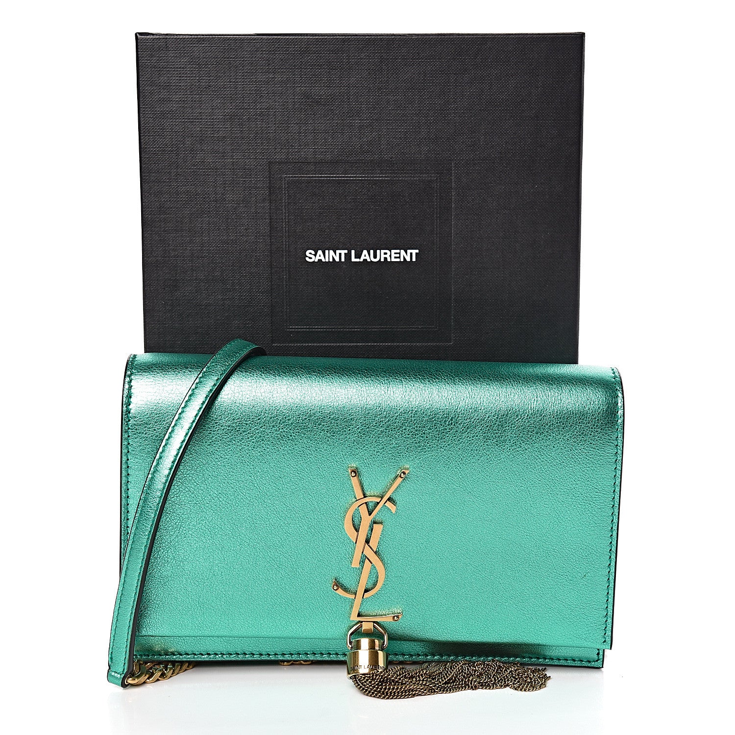 Saint Laurent Laminated Calfskin Classic Monogram Kate Tassel Chain Wallet Green 10 of 10