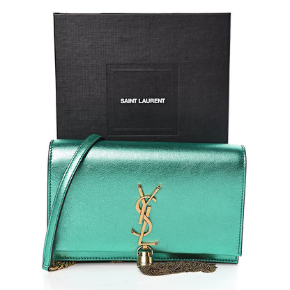 Saint Laurent Laminated Calfskin Classic Monogram Kate Tassel Chain Wallet Green 10 of 10