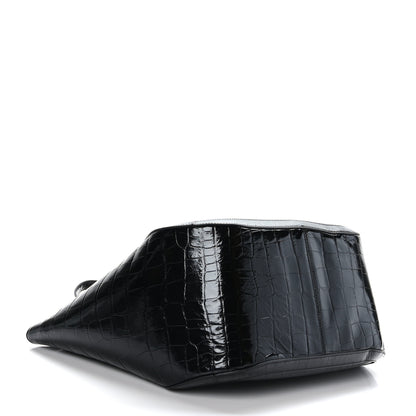 Versace Calfskin Crocodile Embossed Greca Goddess Tote Bag Black 4 of 10