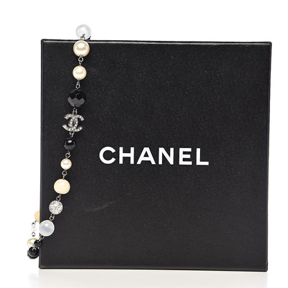 Chanel Pearl Beaded Crystal CC Long Necklace Black Silver 5 of 5