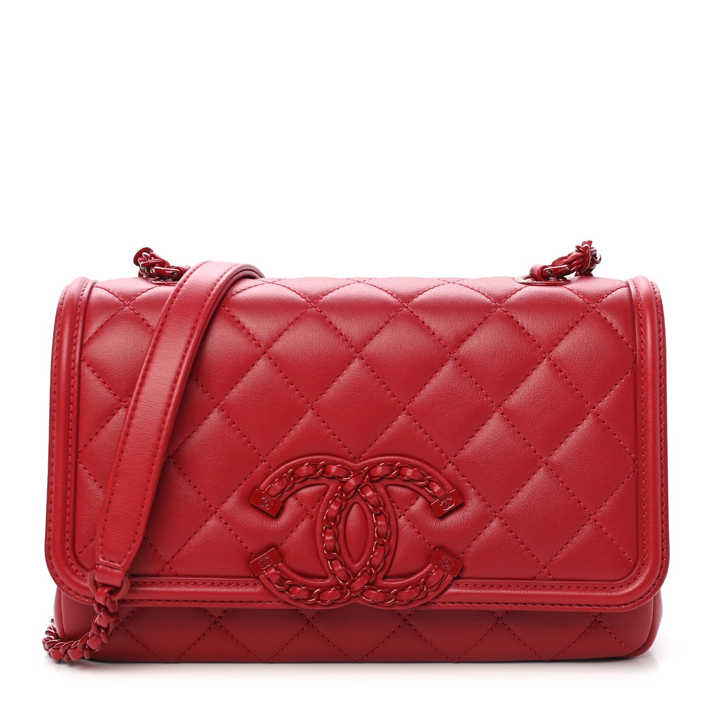 Lambskin Quilted Small CC Filigree Flap Dark Red