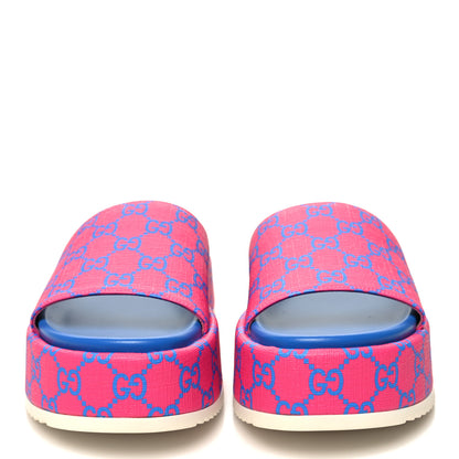 Gucci GG Supreme Joy Monogram Angelina Platform Slide Sandals 39 Fuxia Blue 2 of 8